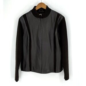 Worthington Women XL Genuine Leather Body Sweater Sleeves Jacket Chocolate Brown